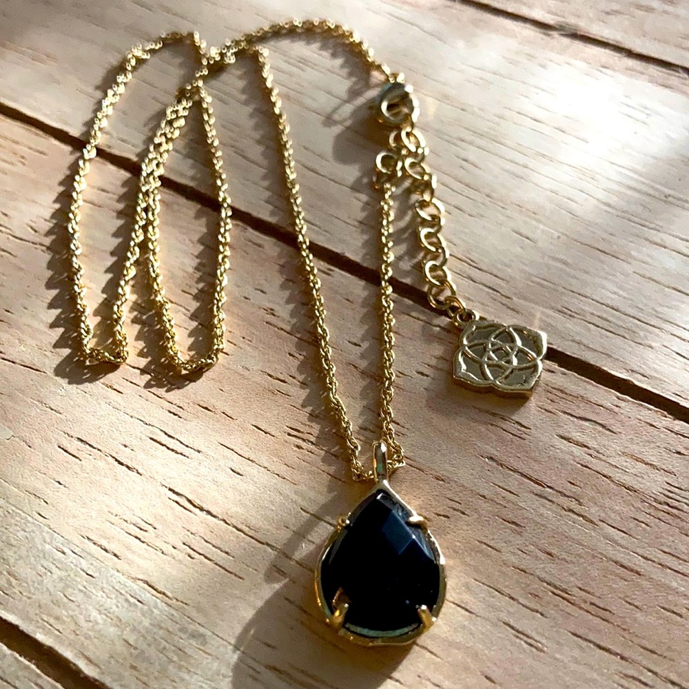 Kendra Scott Black Faceted Tear Drop Necklace.
